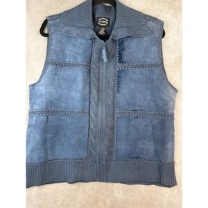 Designers Studio Originals Vest Womens XL Blue Genuine‎ Leather Boho Patchwork